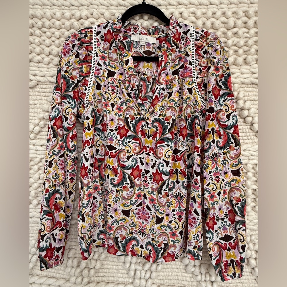 LOFT Women's Floral Blouse - Red, Pink, Green, Yellow